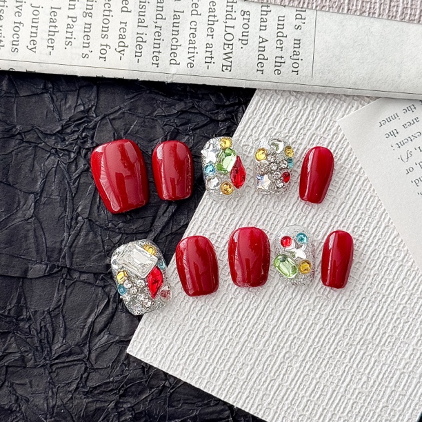 纯手工制作｜【红色豆豆】短甲红色新年甲显白简约