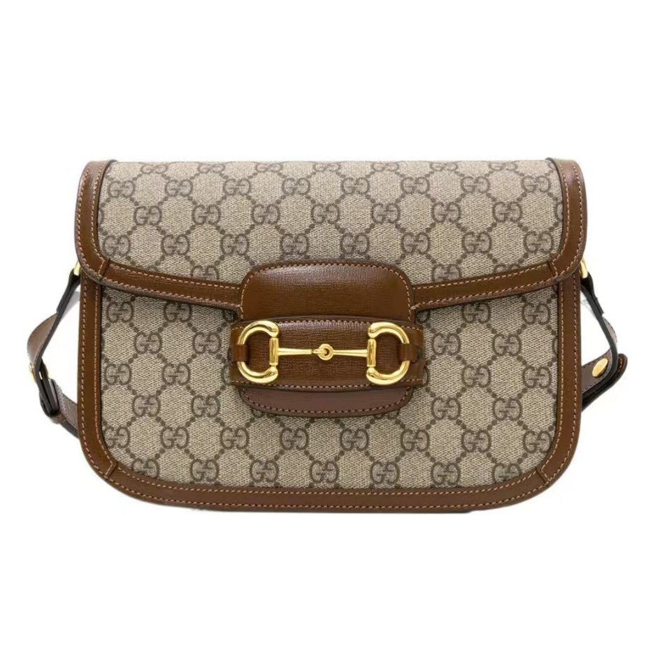 99新 GUCCI/古驰 1955系列老花马鞍包棕拼