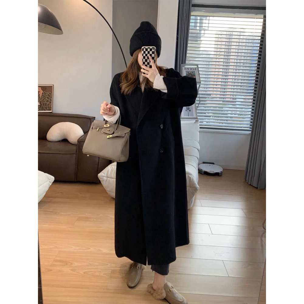 羽绒双面内胆呢大衣女2024秋冬新款流行韩版高级感气质毛呢外套