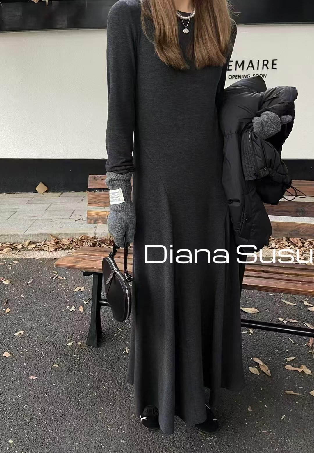 毛衣裙套头中长款纯色修身长裙裙子长袖秋冬连衣裙显瘦圆领