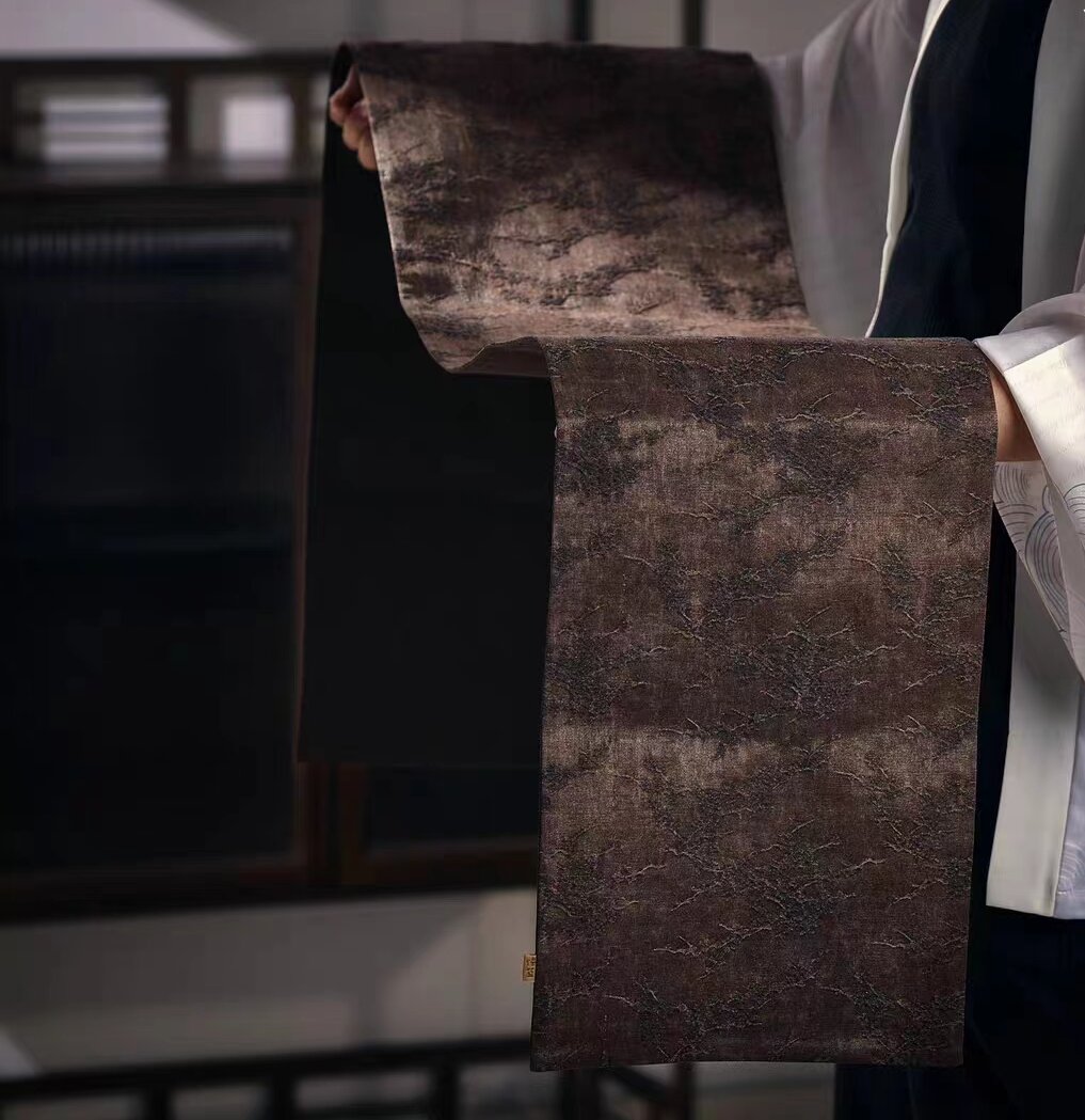 慢蓝150*26香云纱单面茶席干泡茶席长款茶席餐垫席  长茶席垫