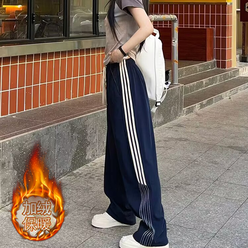 2023秋冬季运动裤女宽松显瘦百搭休闲加绒加厚保暖韩版阔腿裤insD