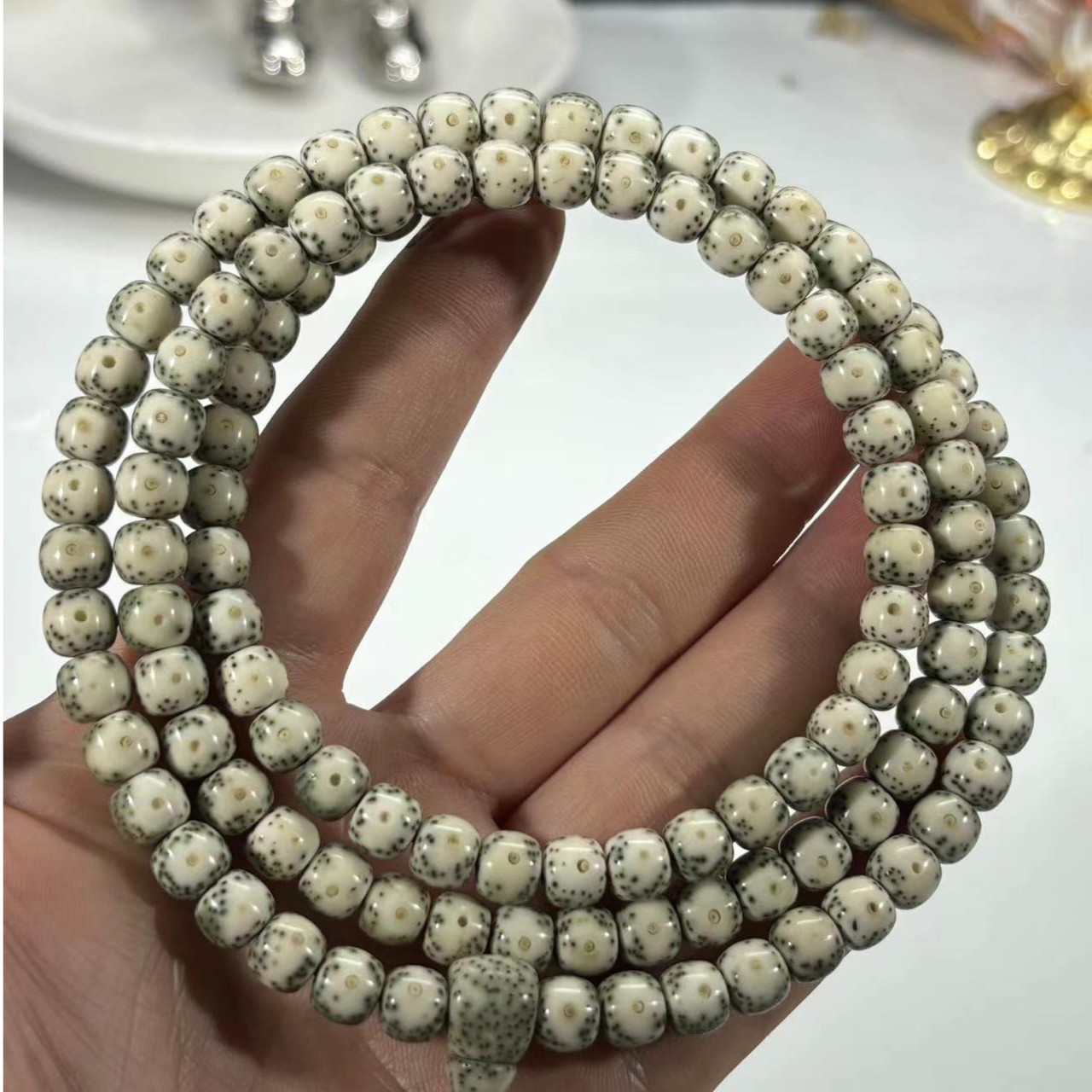 8*7毕业级石玉料星月菩提青花大眼睛正月大留白月朗星稀脖挂长串