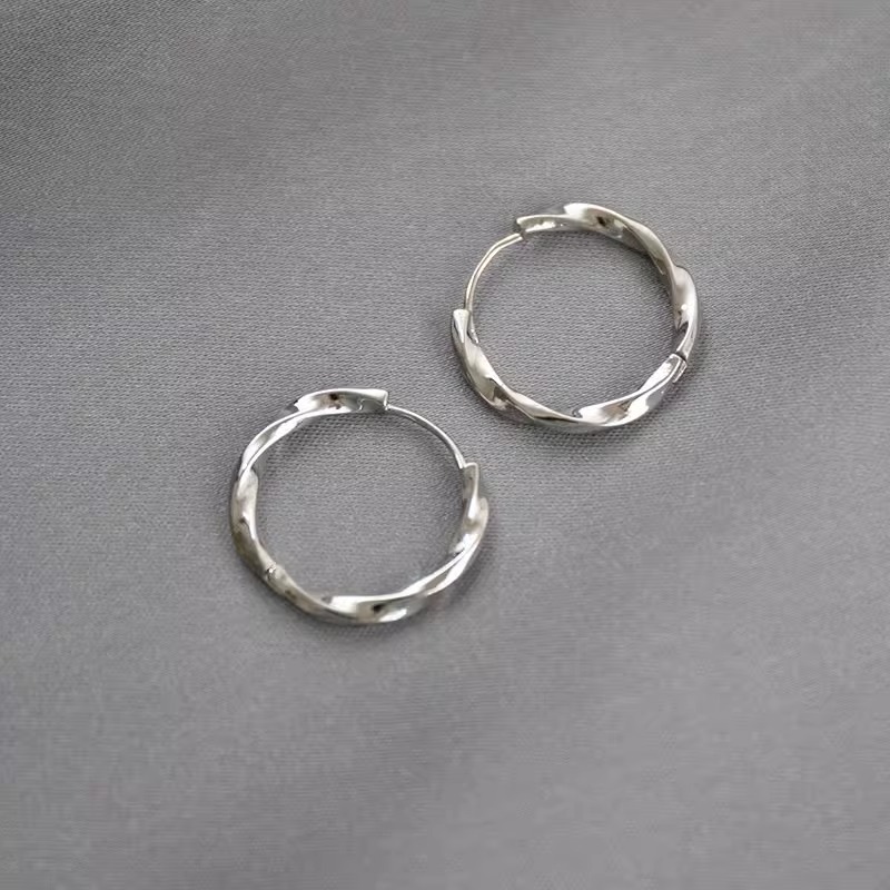 泰光银楼 足银耳饰 麻花圆圈耳扣素圈耳环气质百搭冷淡风银耳饰