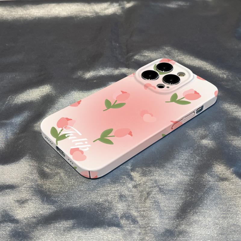 天壳粉晕染郁金香菲林壳苹果14手机壳iphone13全包精孔12promax硬