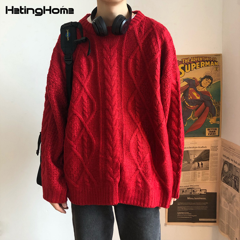 hetinghome开不了口！秋冬潮牌情侣毛衣宽松男士红色本命年圆领