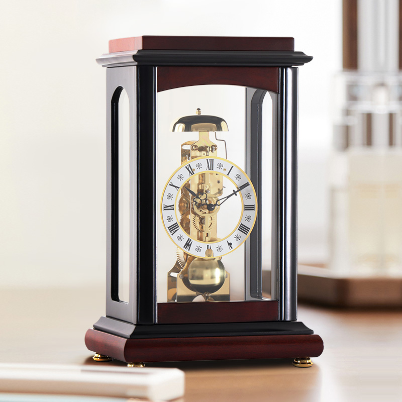 枫叶新中式客厅实木机械座钟德国赫姆勒进口机芯家用简约装饰钟表