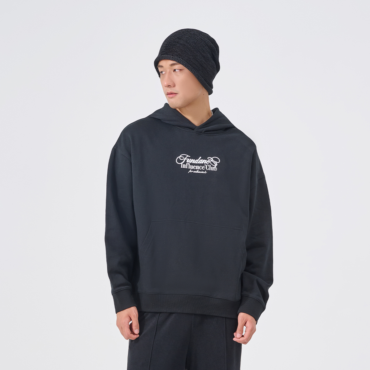 Fun2024秋冬潮牌连帽卫衣字母刺绣时尚宽松百搭男女情侣上衣