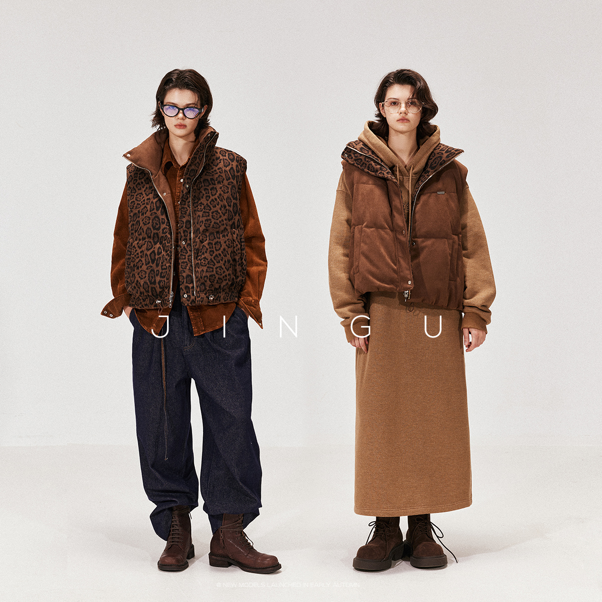JGGU晶咕黑标新国标90白鸭绒正反两穿复古野性豹纹马甲JG11240238