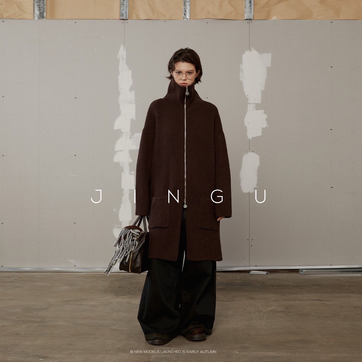 JGGU黑标两穿拉链中长款针织外套连帽秋冬长款毛衣JG12230156