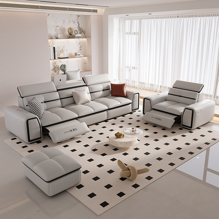 狄曼真皮功能电动伸缩沙发可调节太空舱家庭影院客厅直排三人位