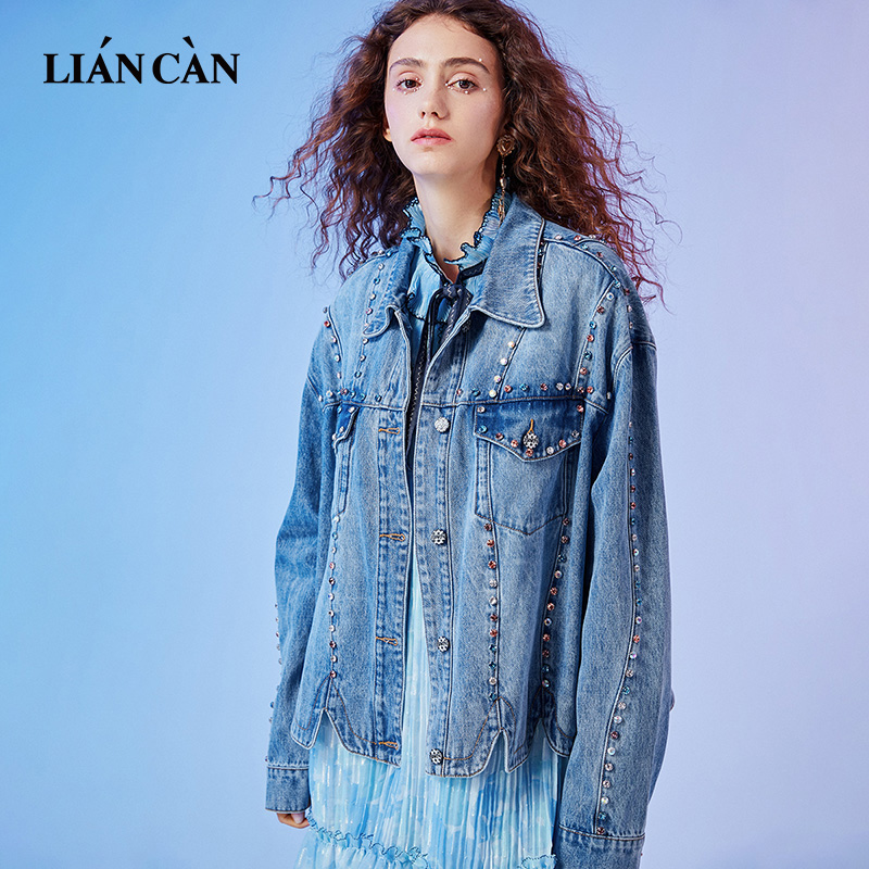 【莲灿】2024秋冬新浪漫BF风休闲百搭拼接钉钻牛仔外套7121396002