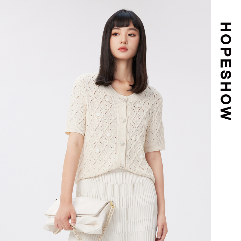 【红袖 】HOPESHOW红袖 度假珍珠贝壳针织开衫 89623290103