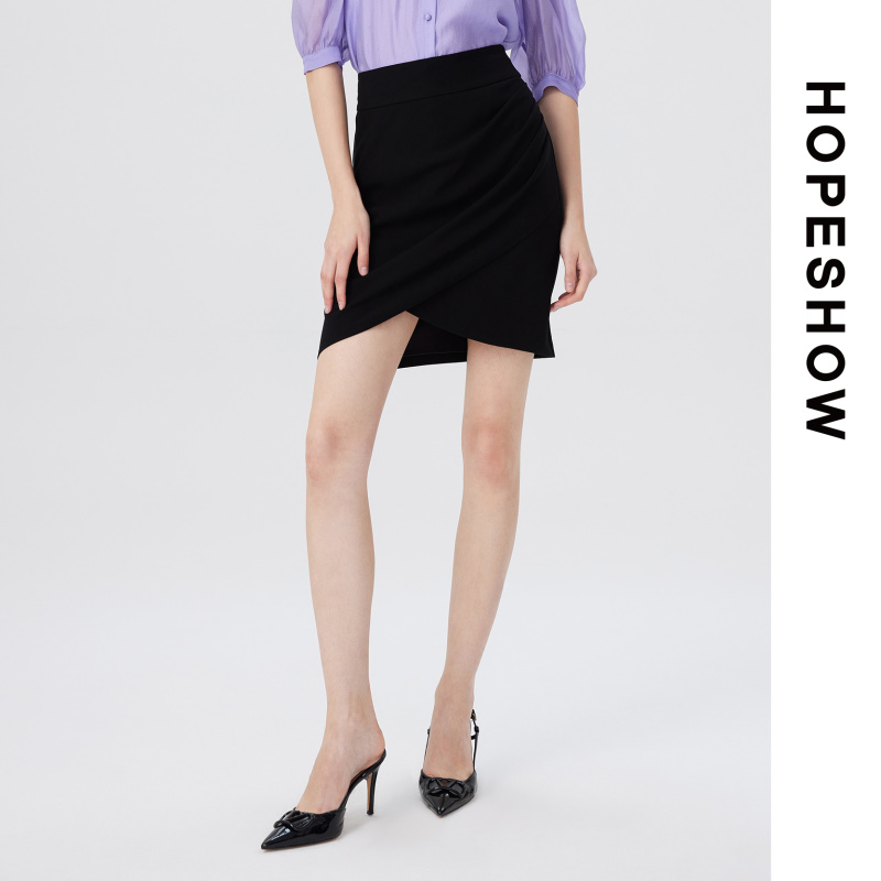 【红袖 】HOPESHOW红袖 围裹式褶皱半裙 89223261501