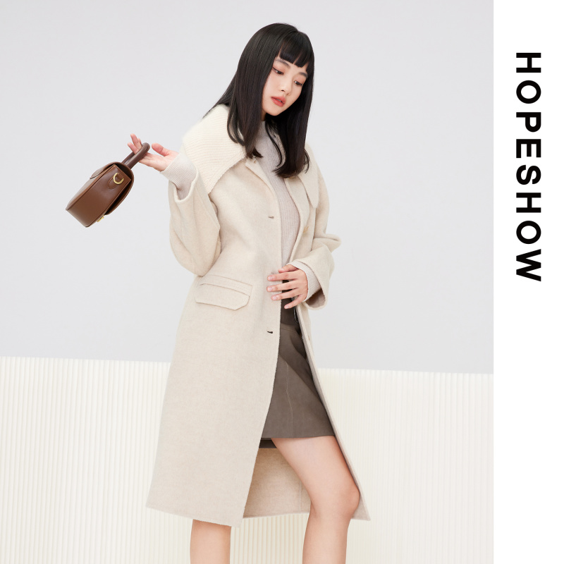 【红袖 】HOPESHOW红袖 方领H型中长大衣 89123410813