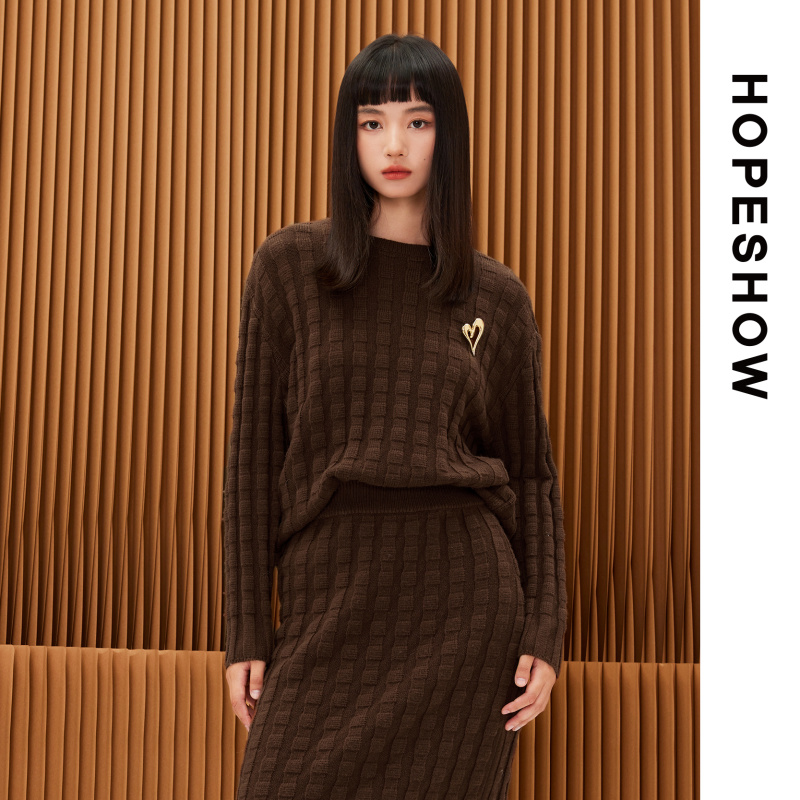【红袖 】HOPESHOW红袖 复古套头落肩毛衣 89123430121