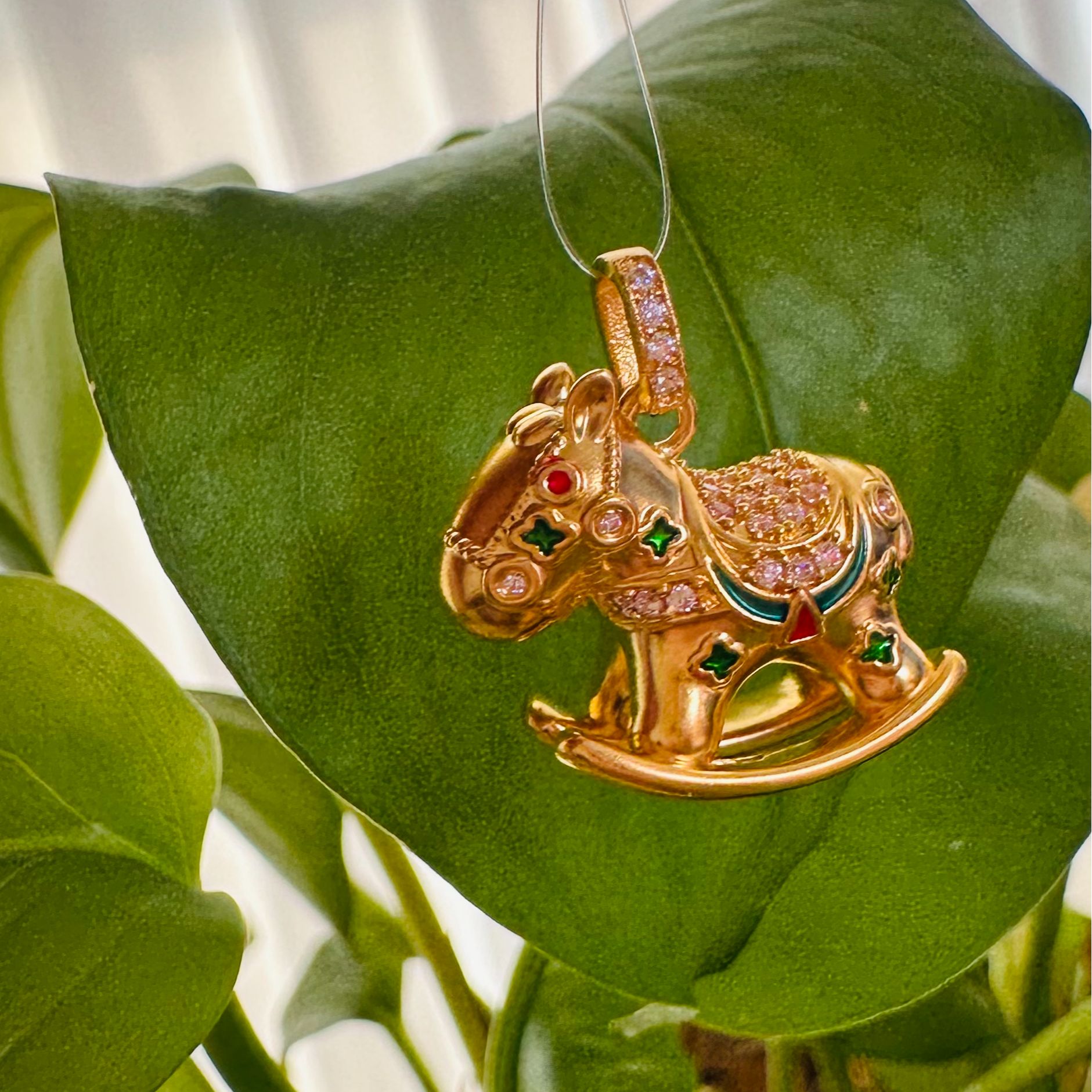 足金999镶嵌木马时尚摇摇木马吊坠