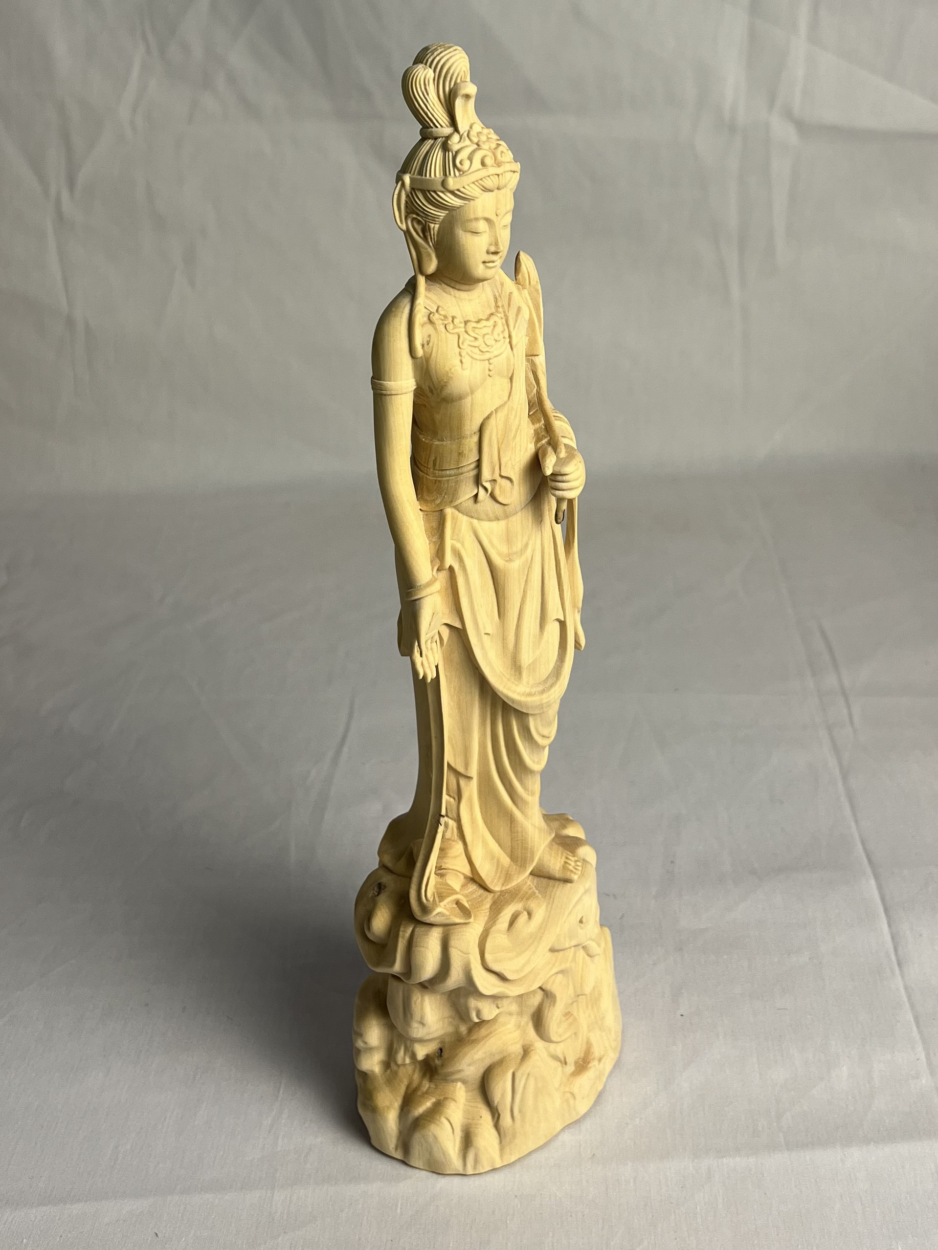 小叶黄杨木雕非遗工艺品圣观音菩萨客厅家居创意把玩佛像摆件