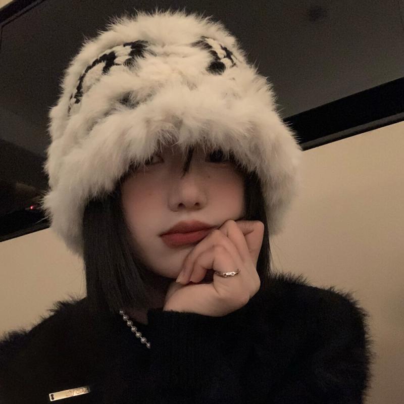 兔毛针织毛绒帽女2023秋冬季新款毛茸茸醒狮渔夫帽显脸小毛线帽子