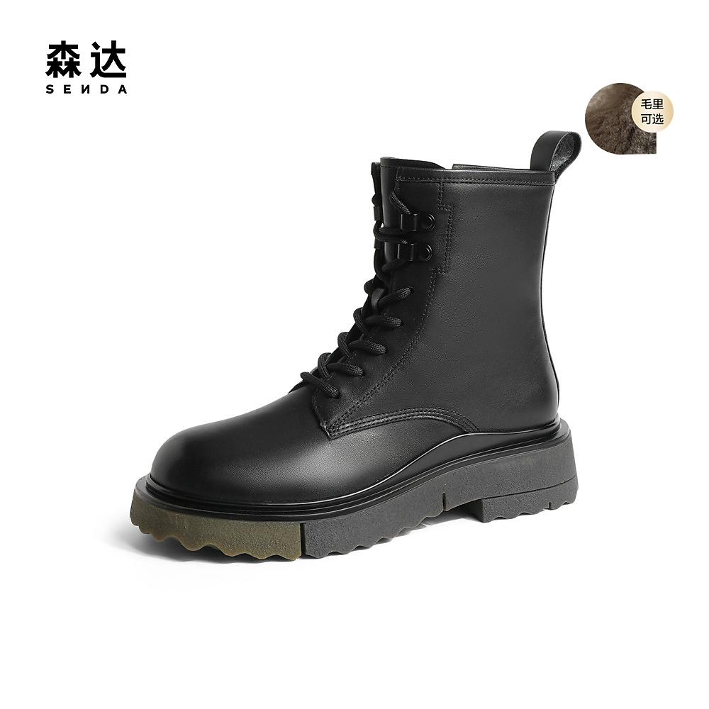 森达时尚马丁靴女冬季经典商场同款潮流系带英伦休闲短靴SFY01DD2