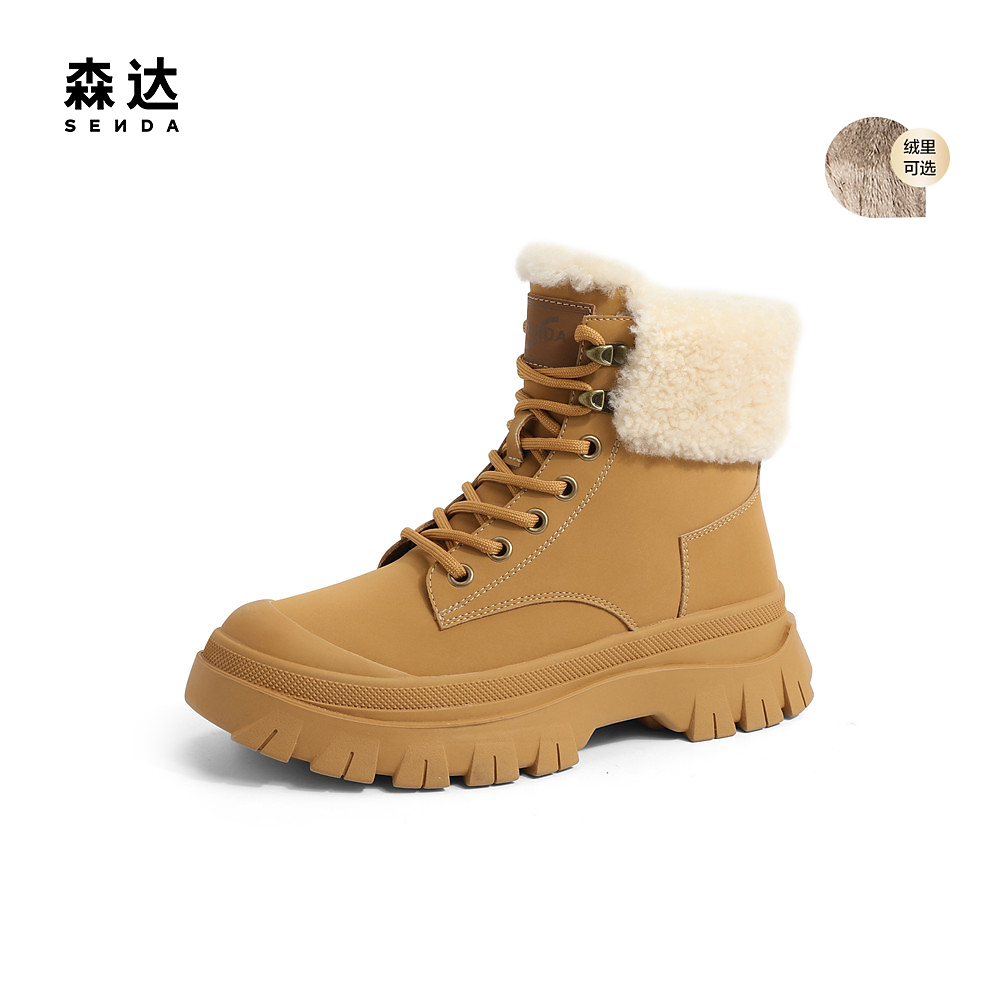 森达时尚马丁靴女冬季经典保暖绒毛舒适休闲加绒户外短靴CKZ34DD2