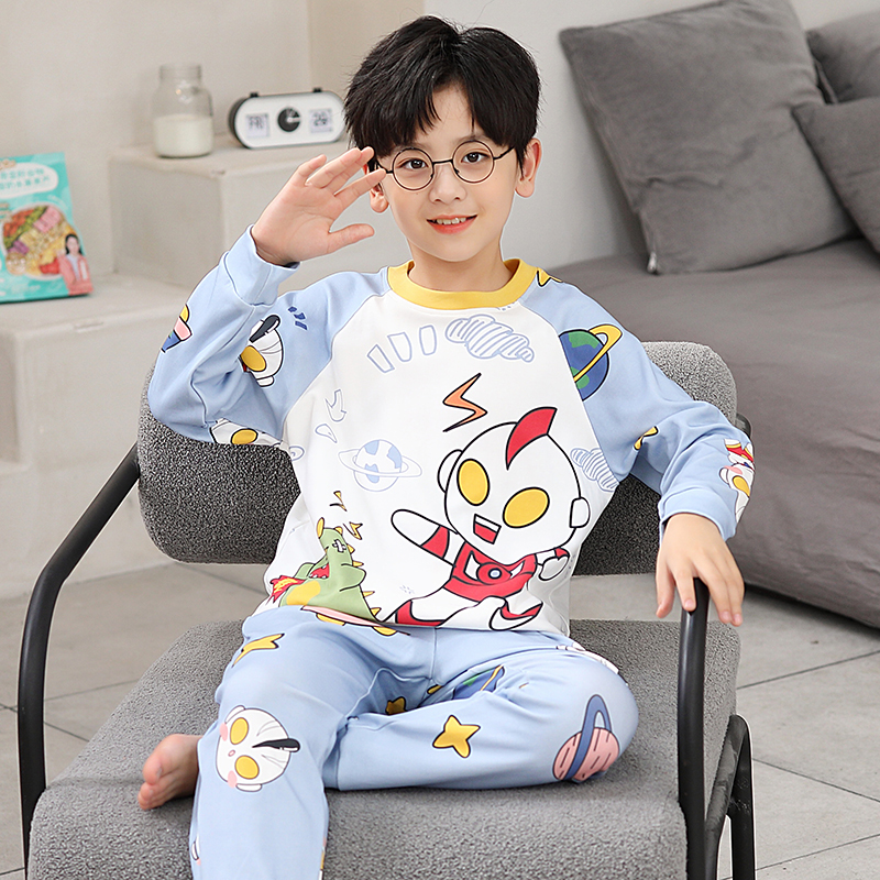 儿童睡衣男童春秋棉质长袖薄款男孩宝宝卡通中大童夏季家居服套装