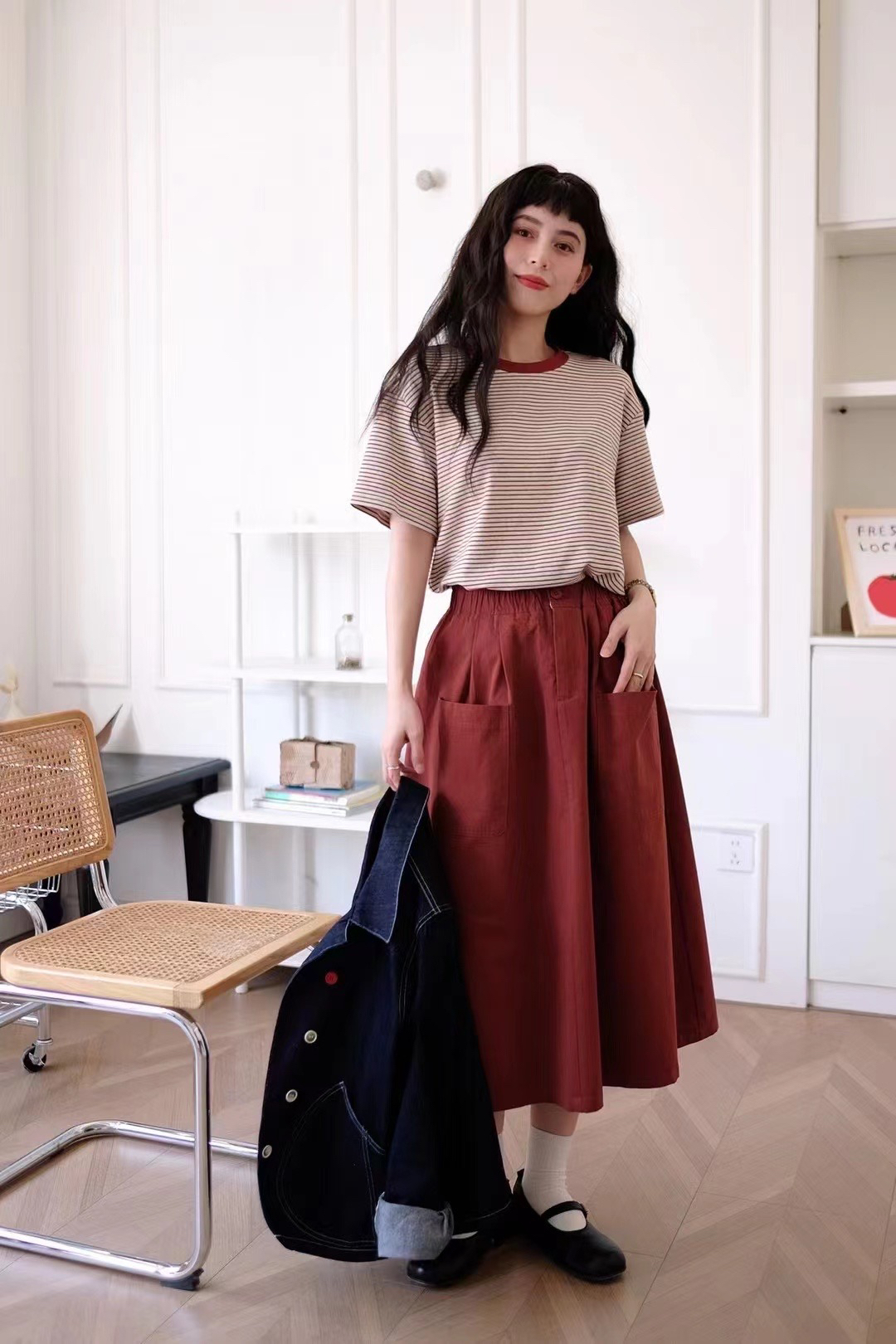 白色时尚休闲背心T恤长袖百搭小众气质高腰