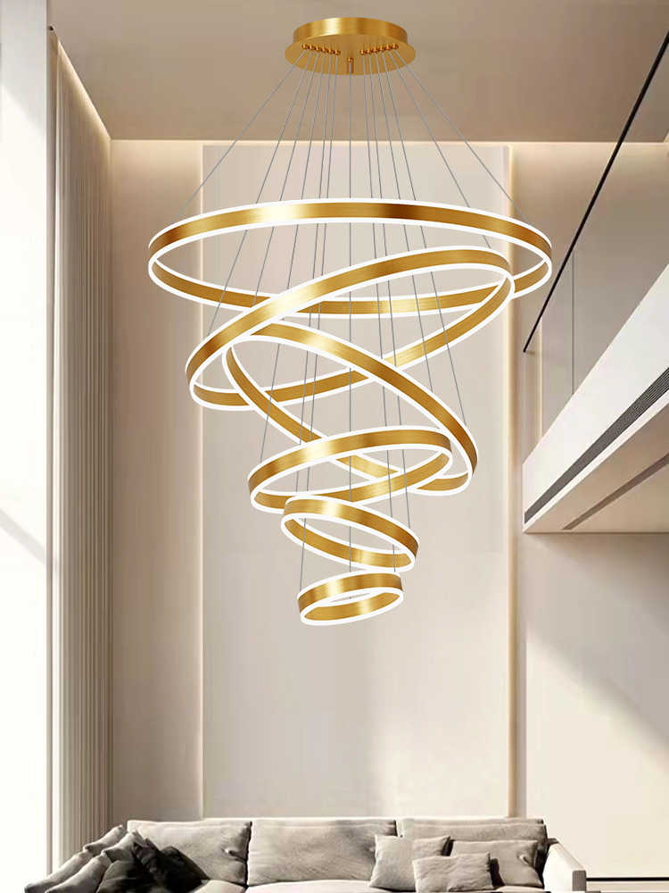 别墅复式楼大吊灯挑高客厅灯挑空小loft楼中楼现代简约中空厅主灯