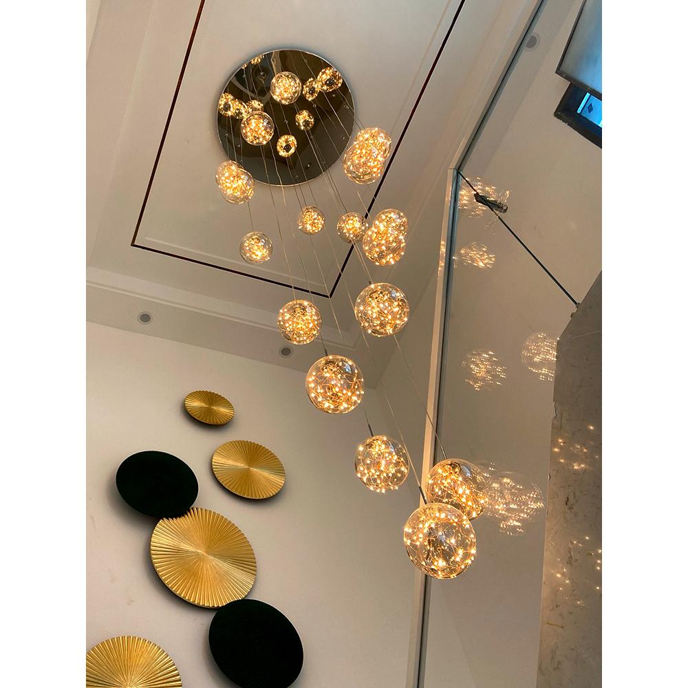 满天星楼梯灯长吊灯旋转复式楼现代简约轻奢别墅loft公寓客厅北欧