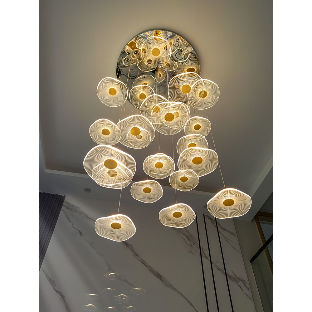 小复式楼客厅灯大轻奢loft公寓别墅过道井挑空楼梯长吊灯旋转挑高