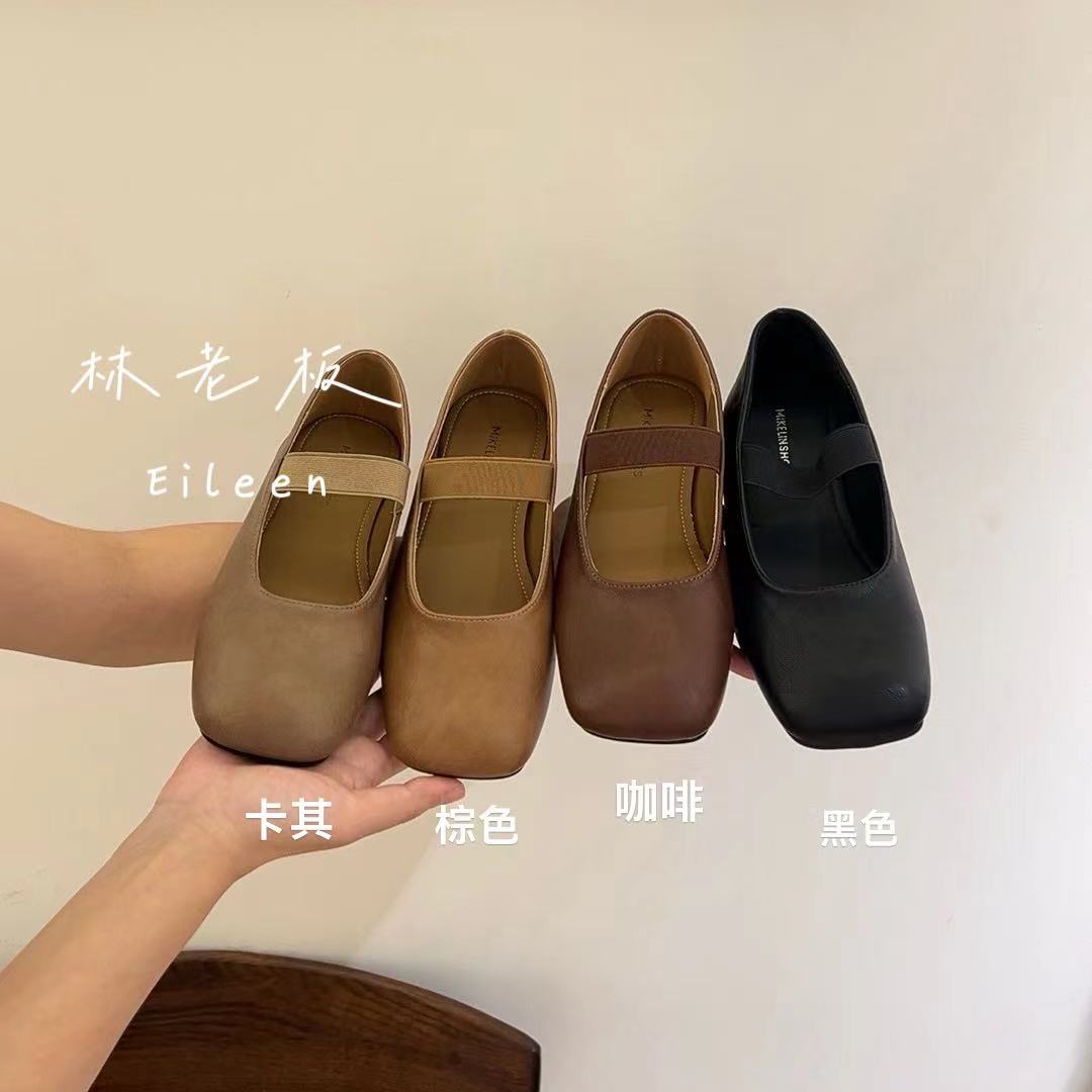 2024东大门新款韩版一字弹力带复古玛丽珍女鞋软底百搭方头单鞋