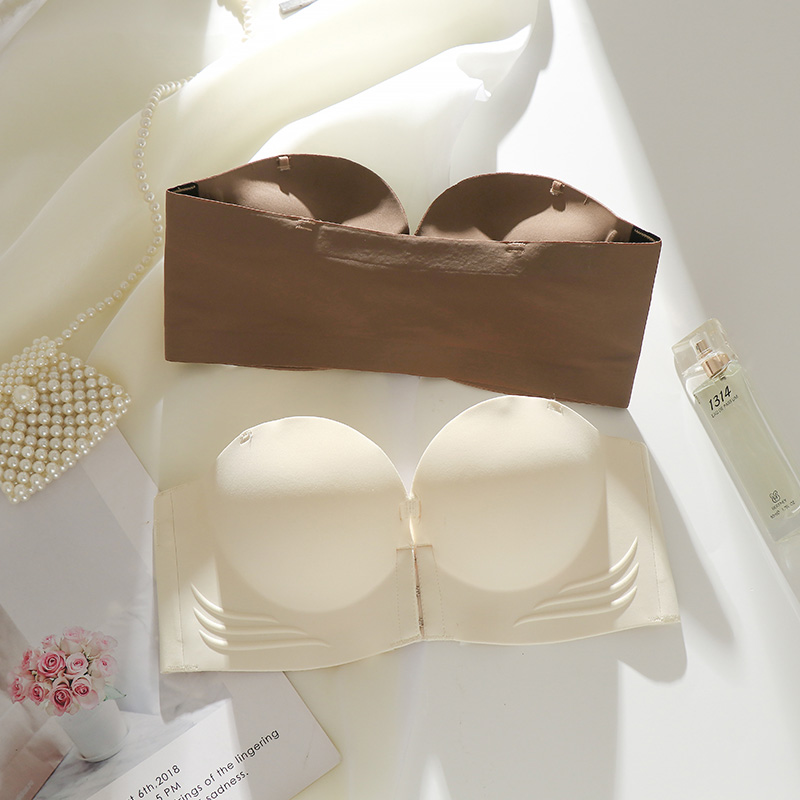 性感无肩带女前扣聚拢上托小胸隐形无痕防走光防滑加厚抹裹胸文胸