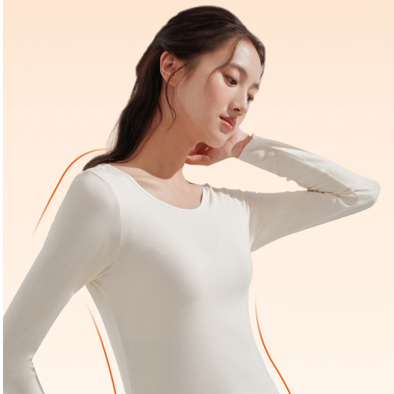 【磨毛款】发热暖绒绵羊毛舒适女士无痕套装修身圆领秋冬62033