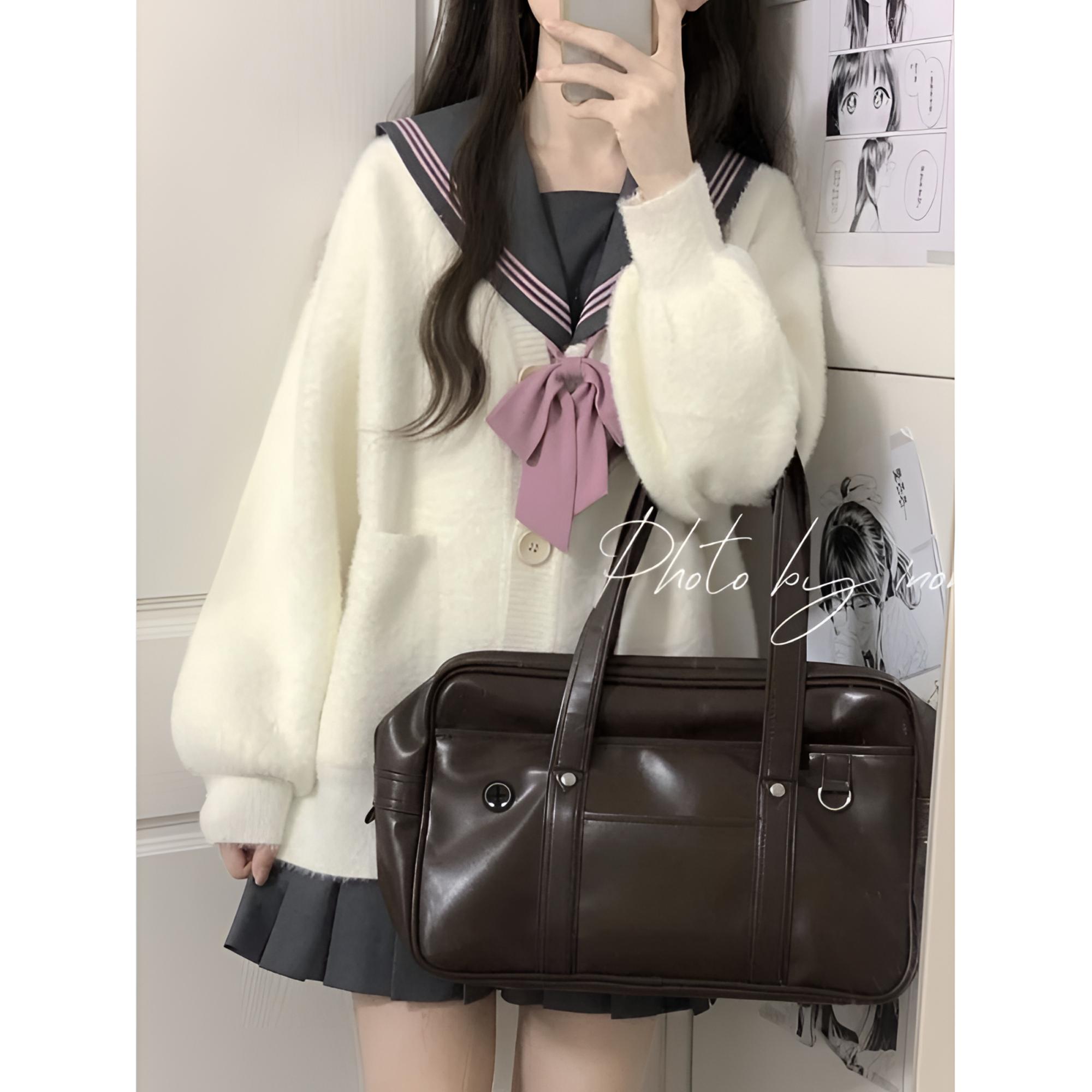 日系jk制服毛茸茸开衫毛衣女学院宽松百搭秋装女款爆款2025新款