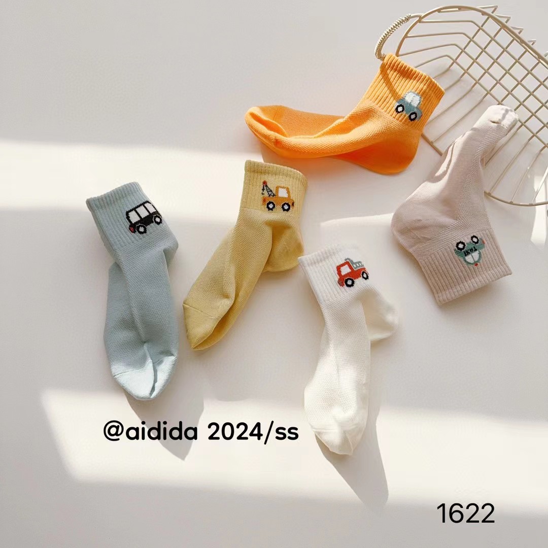 爱嘀嗒1622男童春夏季薄款网眼短袜透气吸汗卡通小汽车儿童袜子