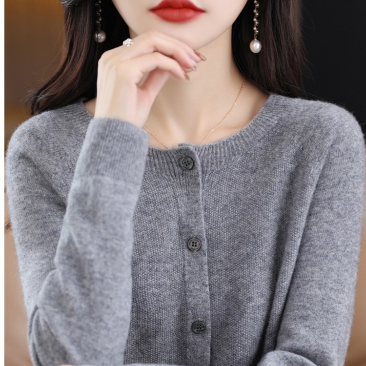 桂花针开衫女士羊毛衫