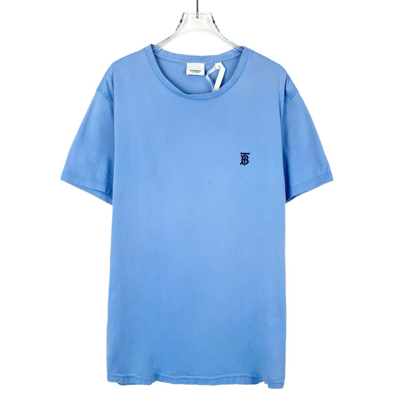 95新 BURBERRY/博柏利 012809  TB标识刺绣圆领蓝色短袖T恤 XL码