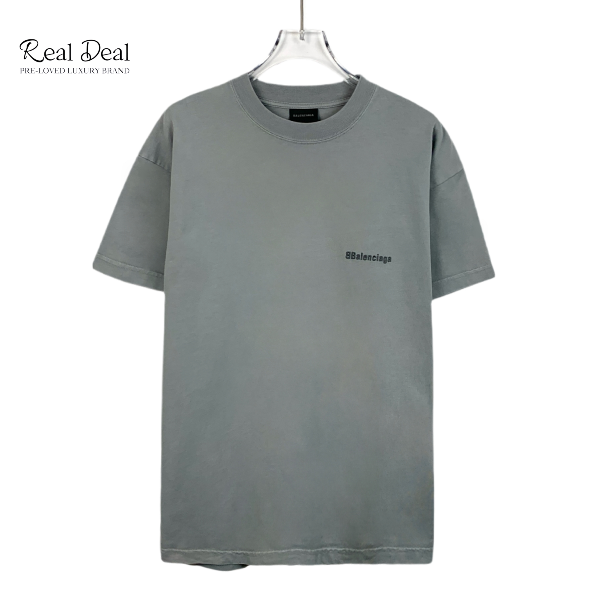 95新 Balenciaga/巴黎世家 H11485 灰色logo字母刺绣棉质短袖