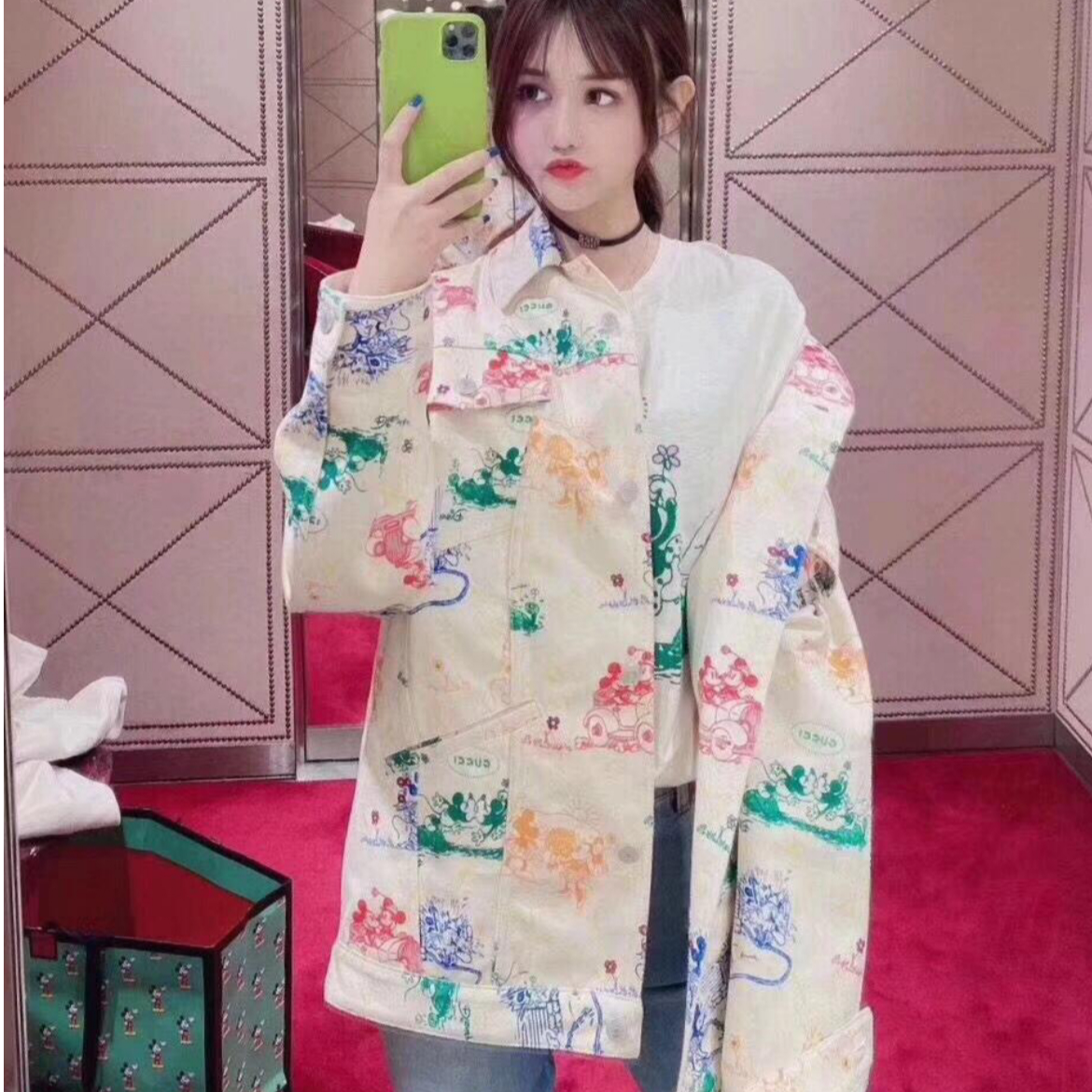 全新未使用 GUCCI/古驰 H11568 米色图案印花翻领棉质单排扣外套