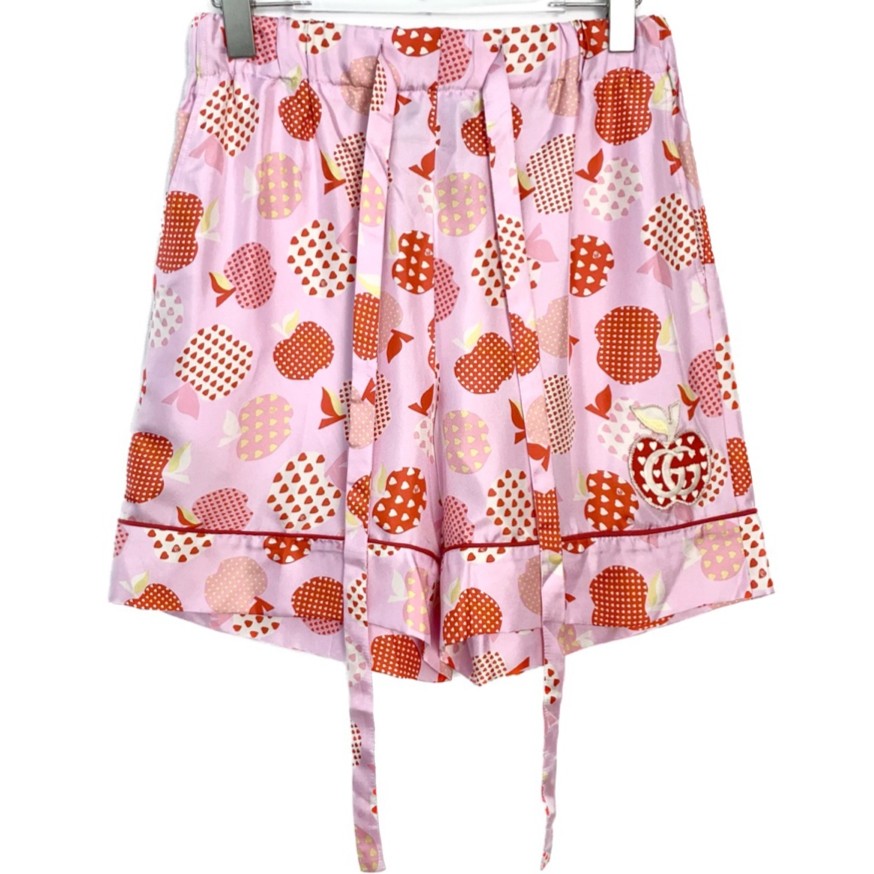 全新未使用 GUCCI/古驰 005089  刺绣印花真丝休闲裤短裤 40码