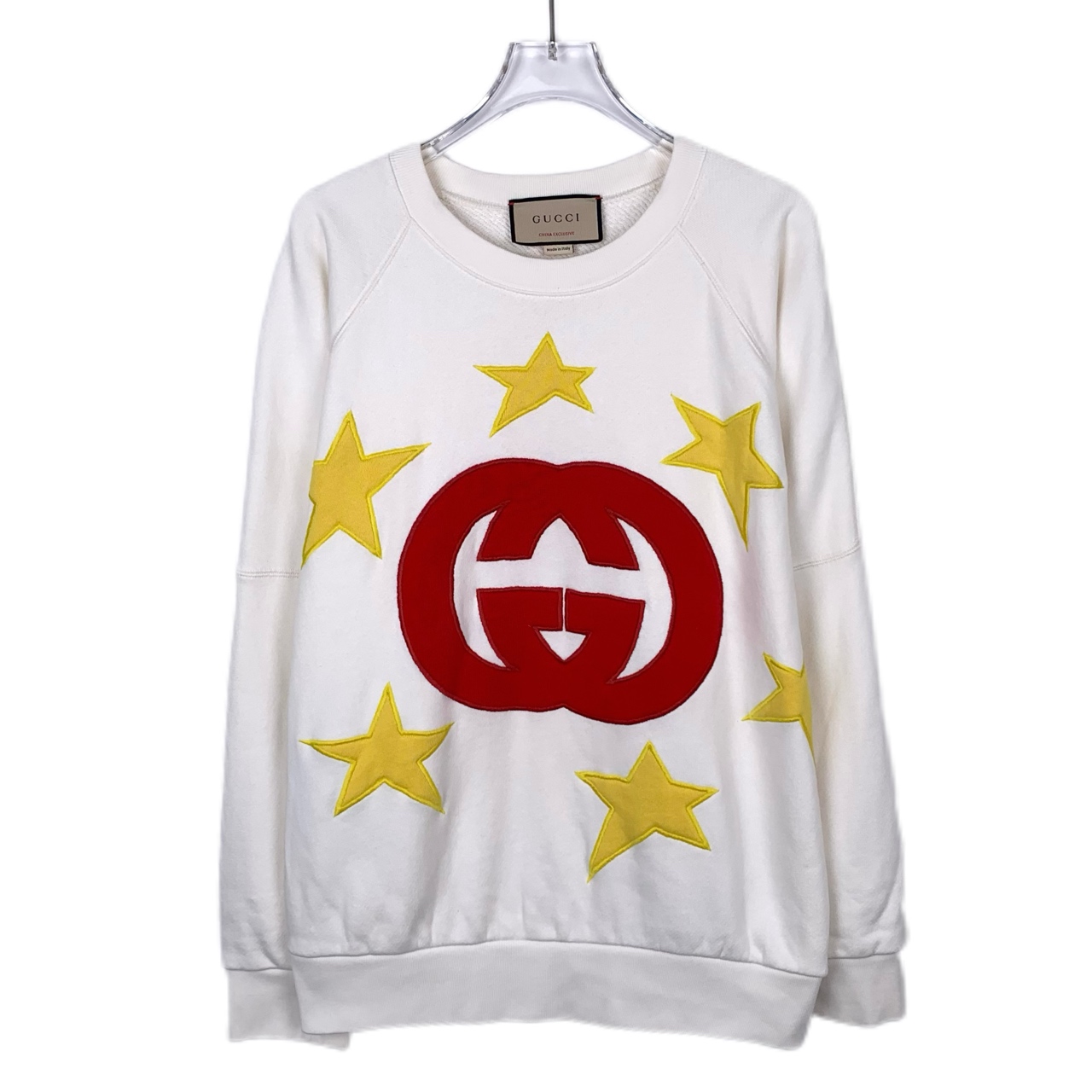99新 GUCCI/古驰 014689 双G星星刺绣圆领米白色长袖卫衣 XS码