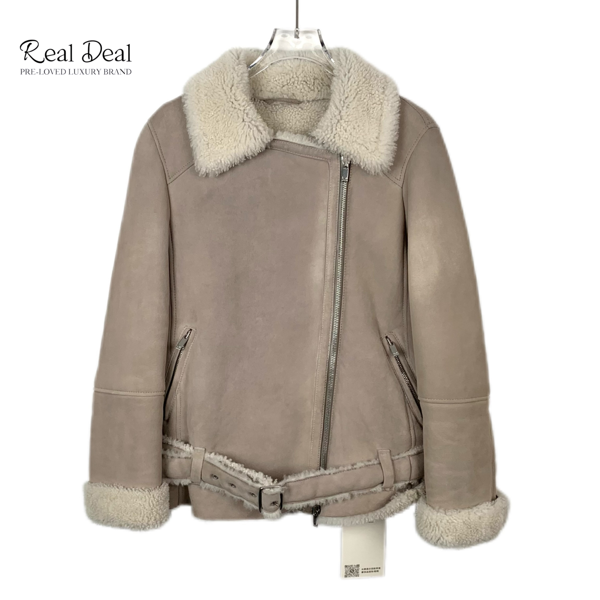 95新 MaxMara X8998  卡其色翻领拉链羊皮革夹克外套 40码 S码 