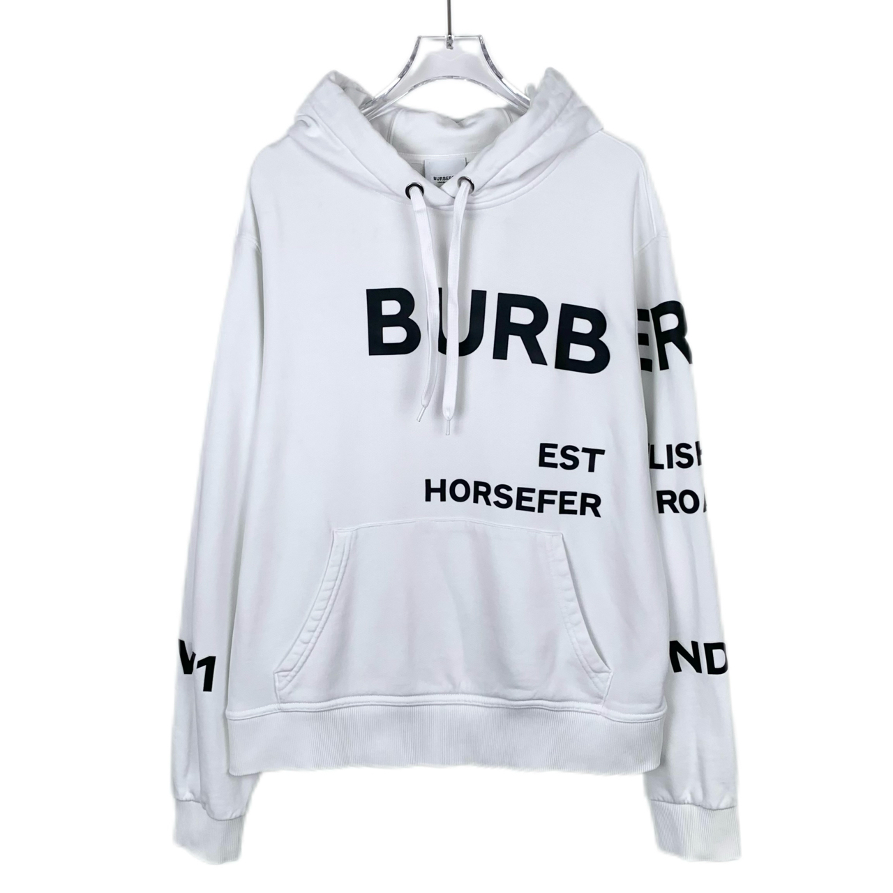 99新 BURBERRY/博柏利 014557 logo字母印花连帽白色套头卫衣 S码