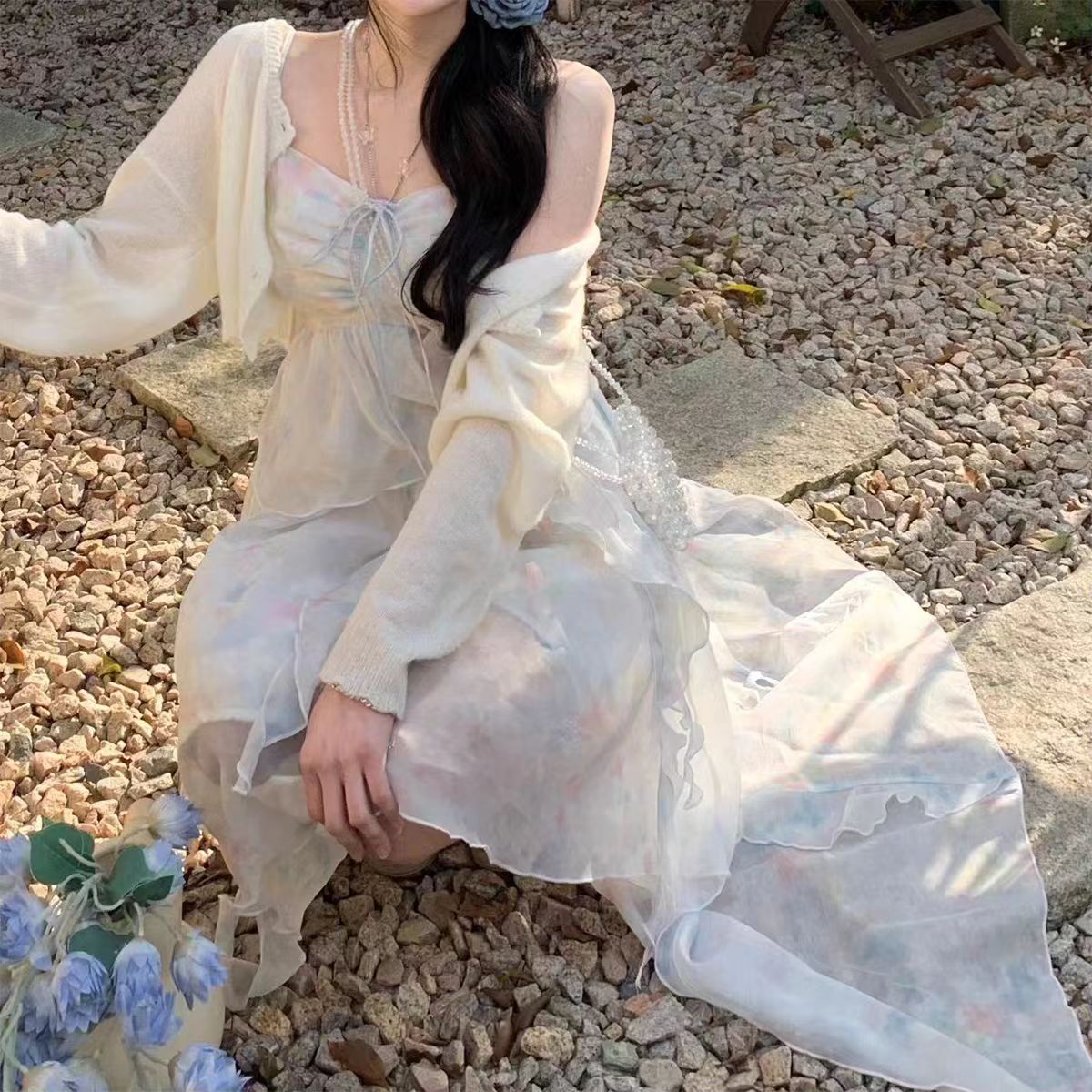 THETURE 原创梦幻花岛连衣裙夏季轻奢气质优雅小众晕染生日连衣裙