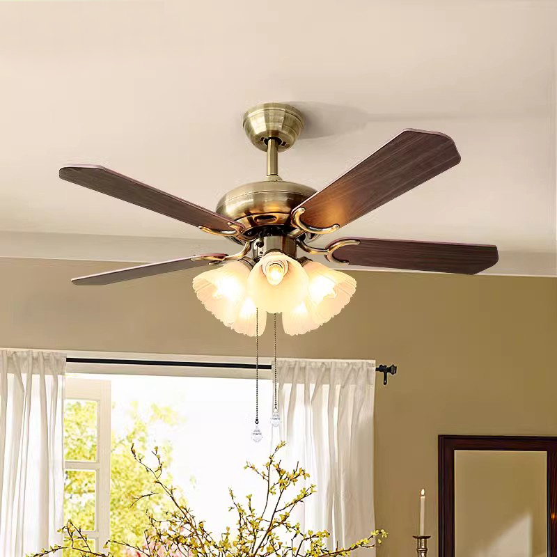 新款客厅餐厅美式复古风扇灯中古风吊扇灯轻奢欧式变频静音一体