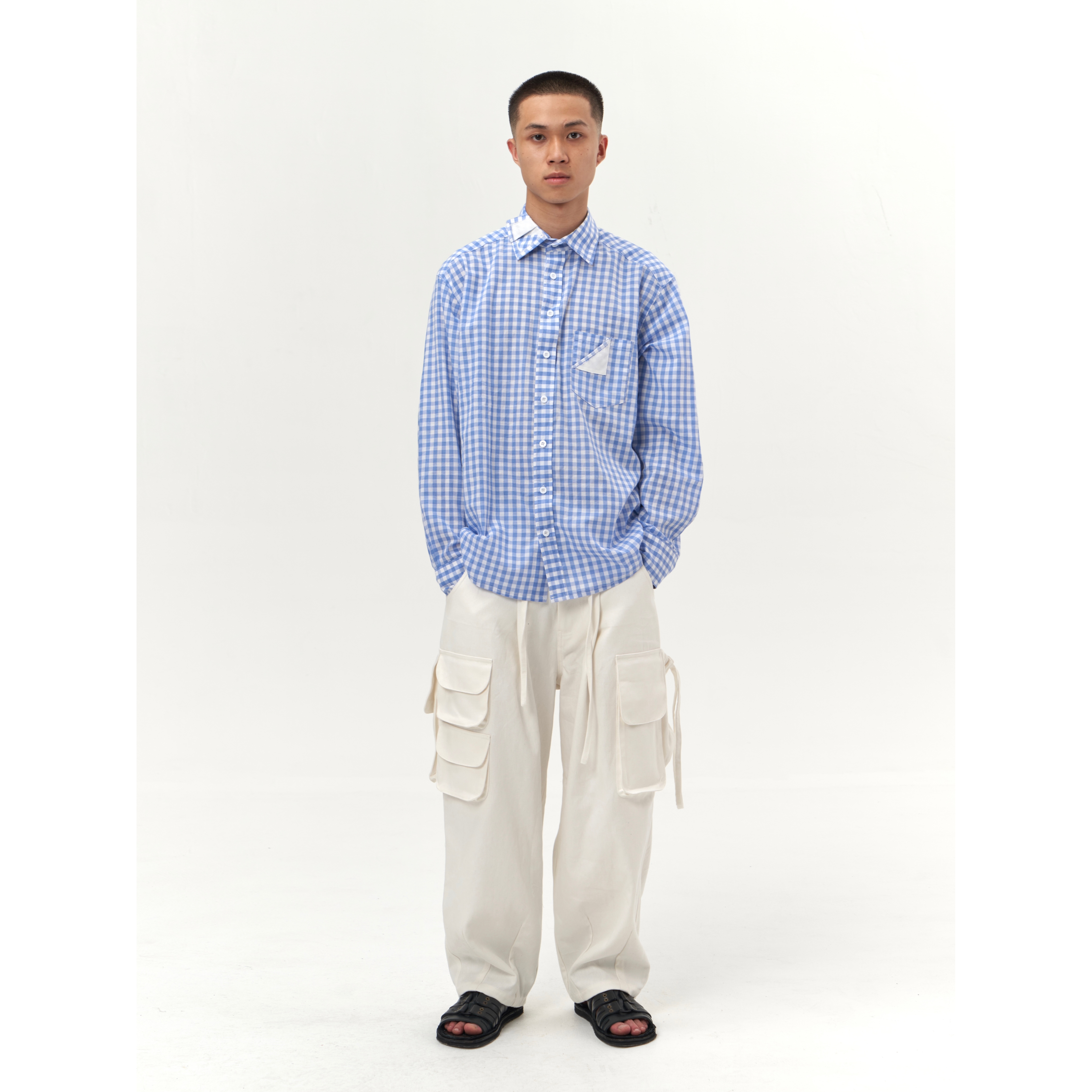 YOWSAH高密度水洗全棉多口袋宽松休闲长裤男女同款 wave系列