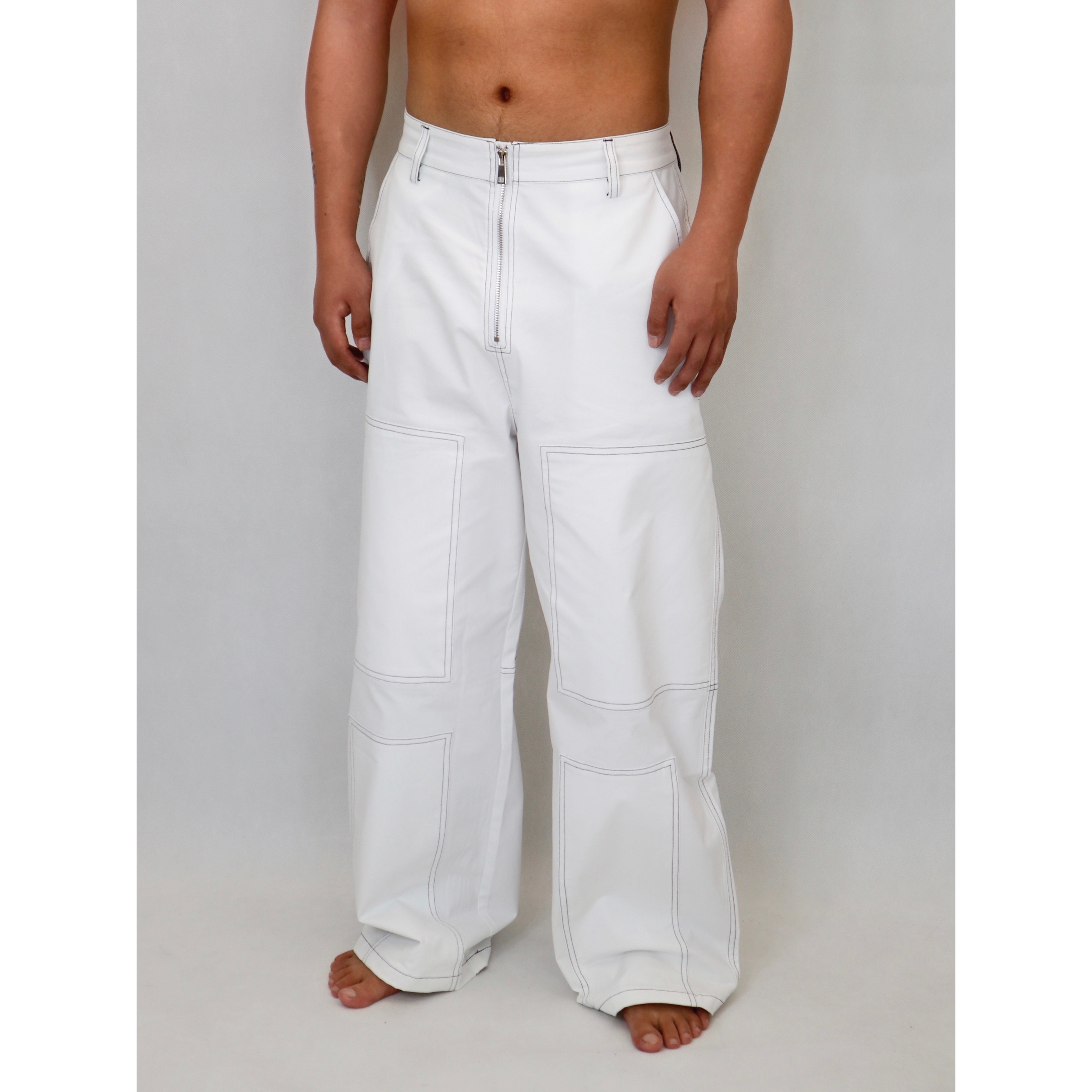 YOWSAH 明线贴片阔腿休闲裤 纯白色