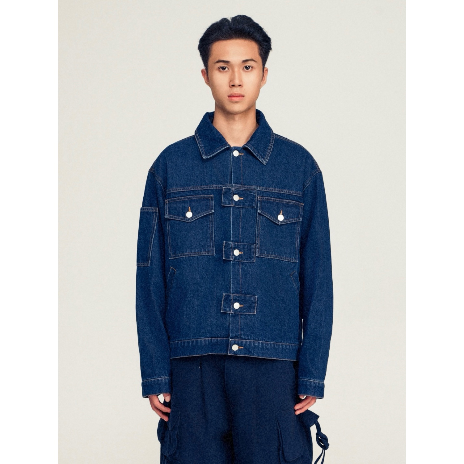 YOWSAH 复古重磅全棉休闲翻领牛仔夹克外套男女同款