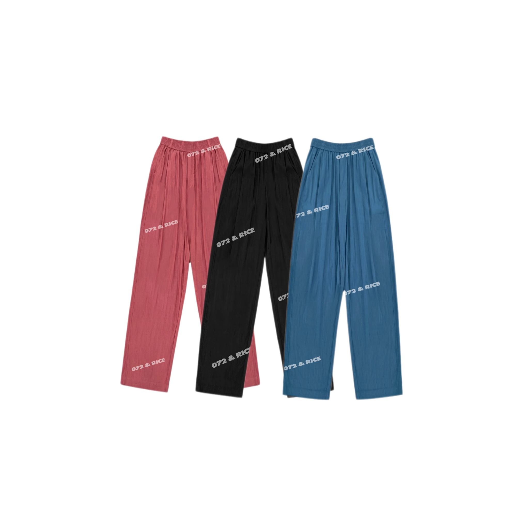  072 & RICE【三亚裤】春季休闲橡筋腰阔腿长裤 24LK19