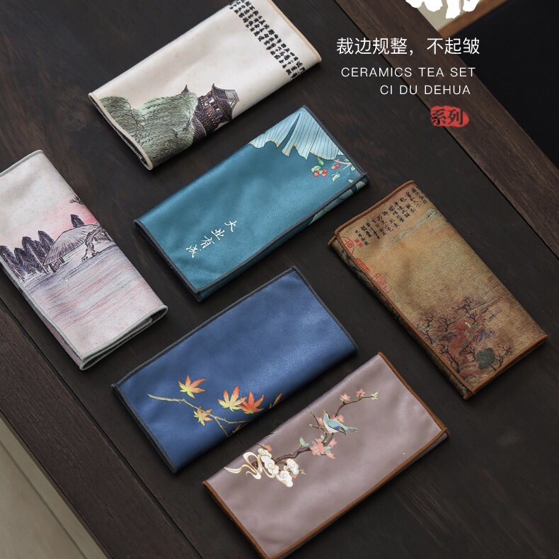 茶道国风彩绘小茶巾茶席茶具养壶毛巾加厚棉绒（一条拍，随机发）